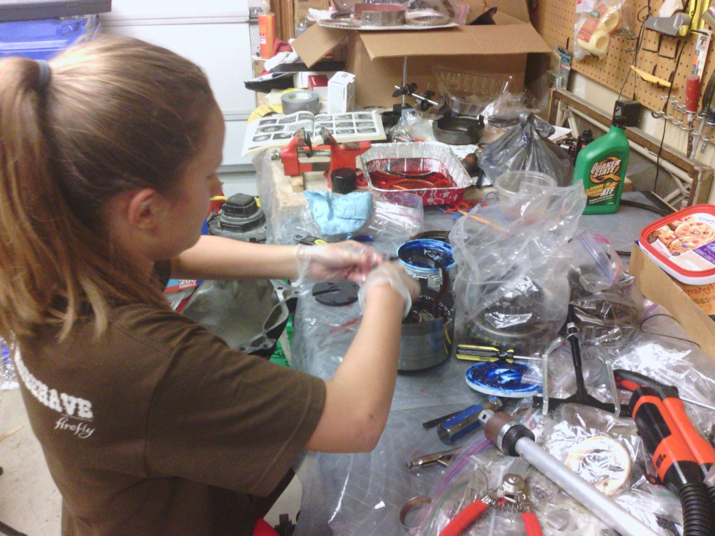 Jackie dropping in the new clutch frictions and steels.